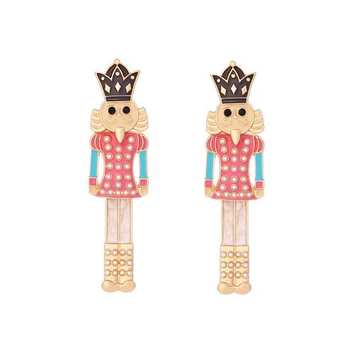Zinc Alloy Stud Earring with Plastic Pearl for woman & enamel & with rhinestone multi-colored Sold By Pair