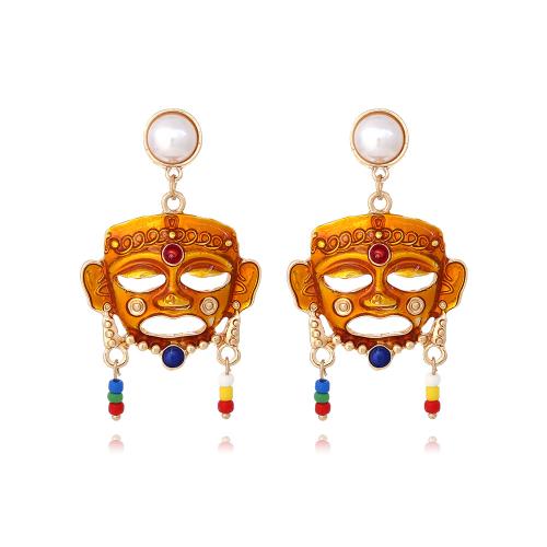 Zinc Alloy Stud Earring with Seedbead & Plastic Pearl for woman & enamel & hollow multi-colored Sold By Pair