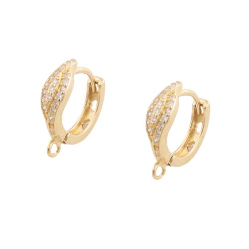 Brass Hoop Earring Components, plated, DIY & micro pave cubic zirconia, gold, 15.50x4.50x14mm, 5Pairs/Lot, Sold By Lot