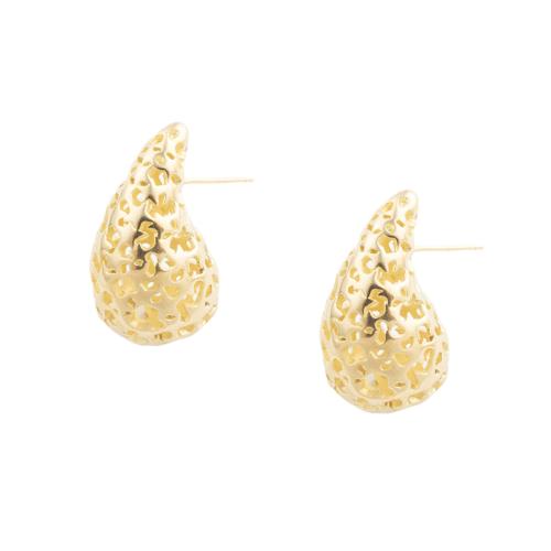 Brass Stud Earring, plated, for woman, gold, 27.50x15x22mm, 5Pairs/Lot, Sold By Lot