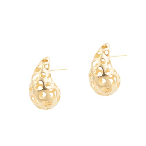 Brass Stud Earring, plated, for woman, gold, 25.50x14.50x21.50mm, 5Pairs/Lot, Sold By Lot
