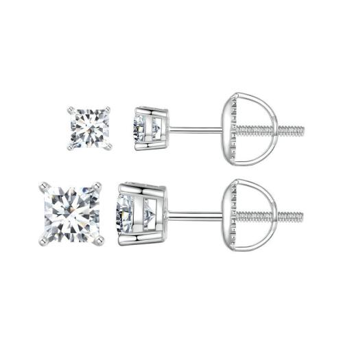 925 Sterling Silver Stud Earrings with Moissanite plated & for woman platinum color Sold By Pair