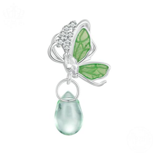 925 Sterling Silver European Beads, with Glass, Butterfly, plated, DIY & micro pave cubic zirconia & enamel, platinum color, 25x13mm, Sold By PC