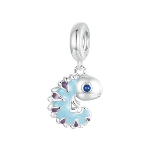 925 Sterling Silver European Pendant, with Spinel, Chameleon, plated, different styles for choice & for woman & enamel, platinum color, Sold By PC