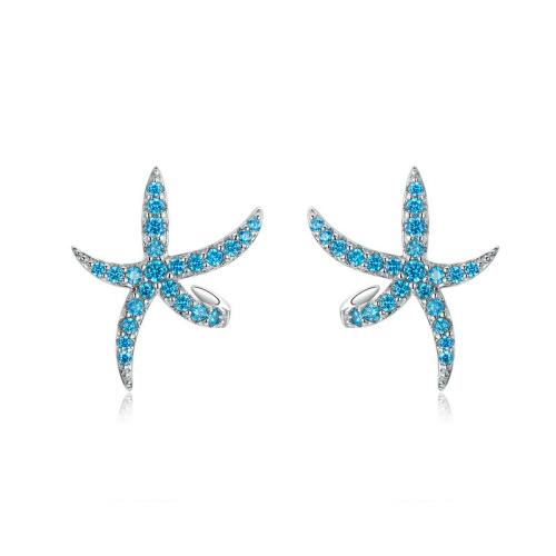 Cubic Zirconia Micro Pave Sterling Silver Earring 925 Sterling Silver Starfish plated micro pave cubic zirconia & for woman platinum color Sold By Pair