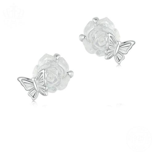 925 Sterling Silver Stud Earrings with Resin plated for woman platinum color Sold By Pair