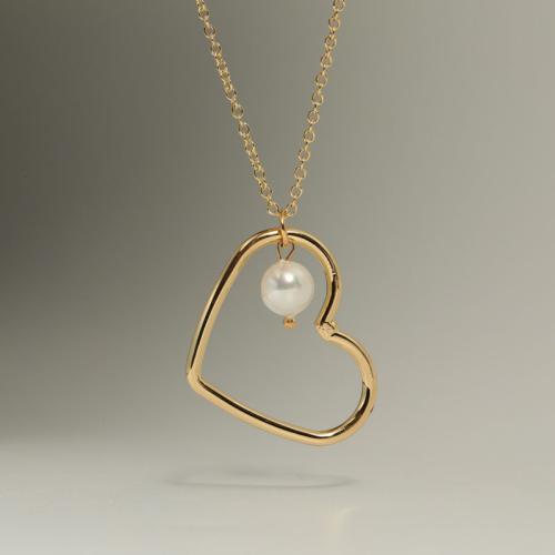 Brass Necklace, with Plastic Pearl, with 5cm extender chain, for woman, golden, Length:40 cm, Sold By PC