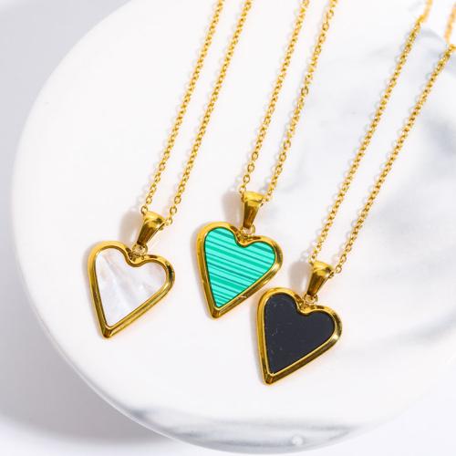 Titanium Steel Necklace, with turquoise & Black Shell & White Shell, with 5cm extender chain, Vacuum Ion Plating, different materials for choice & for woman, more colors for choice, Length:45 cm, Sold By PC