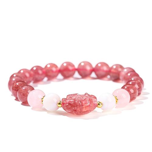 Strawberry Quartz Bracelet, with Brass & Tibetan Style, Rose, handmade, fashion jewelry & for woman, Length:Approx 6-8 Inch, Sold By PC
