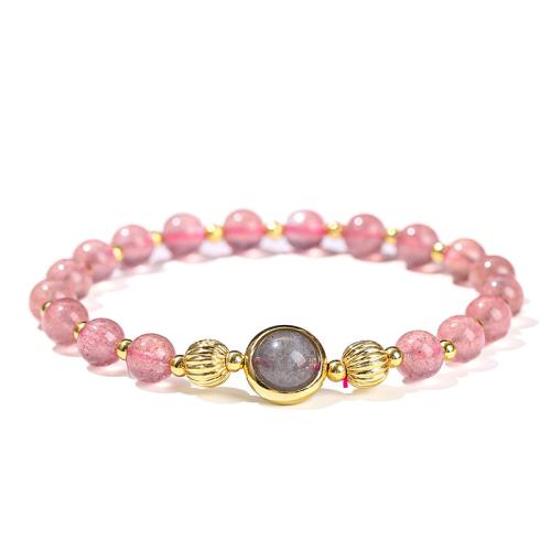 Strawberry Quartz Bracelet, with Moonstone & Brass, handmade, folk style & for woman, Length:Approx 6-8 Inch, Sold By PC