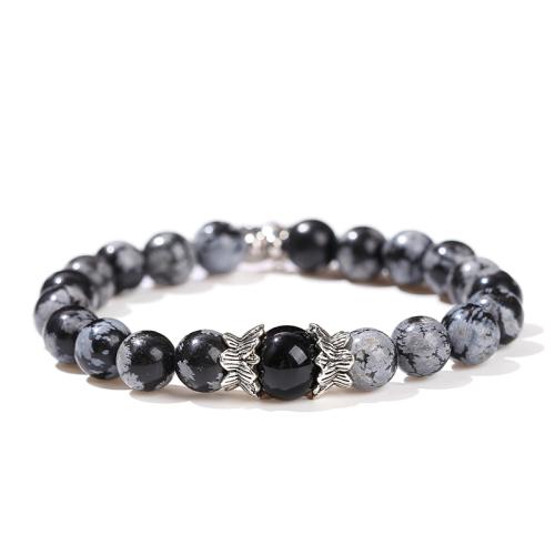 Snowflake Obsidian Bracelet, with 304 Stainless Steel & Tibetan Style, handmade, folk style & Unisex, Length:Approx 6-8 Inch, Sold By PC