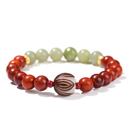 Padauk Bracelet, with Green Jade & Bodhi & Tibetan Style, Lotus, handmade, fashion jewelry & Unisex, Length:Approx 6-8 Inch, Sold By PC