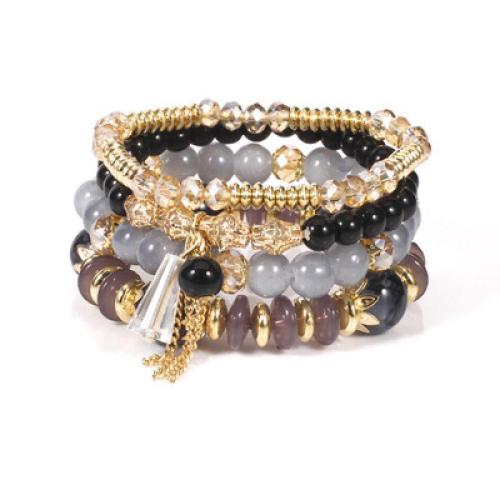 Zinc Alloy Bracelet with Lampwork & Plastic Pearl 4 pieces & fashion jewelry & for woman & with rhinestone nickel lead & cadmium free Length Approx 17 cm Sold By Set