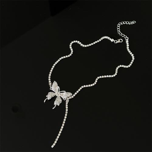 Zinc Alloy smykker halskæde, med 6cm extender kæde, sølvfarvet forgyldt, mode smykker & for kvinde & med rhinestone, nikkel, bly & cadmium fri, Længde Ca. 40 cm, Solgt af PC