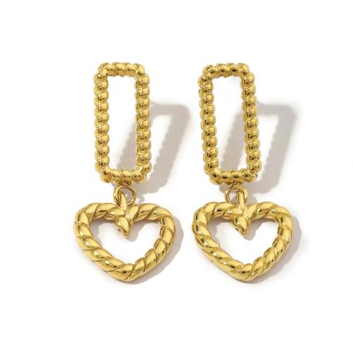 Titanium Steel  Earring, Heart, Vacuum Ion Plating, fashion jewelry & for woman & hollow, golden, 16x39mm, Sold By Pair