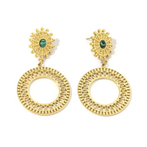 Titanium Steel  Earring with Malachite Donut Vacuum Ion Plating fashion jewelry & for woman & hollow golden Sold By Pair