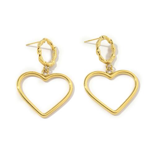 Boucle d'oreille Acier Titane, coeur, bijoux de mode & pour femme & creux, doré, 28x42mm, Vendu par paire