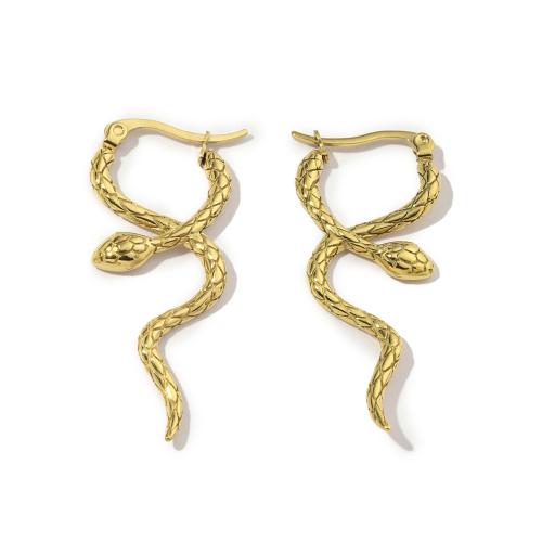 Titanium Steel  Earring, Snake, Vacuum Ion Plating, fashion jewelry & for woman, golden, 18x42mm, Sold By Pair