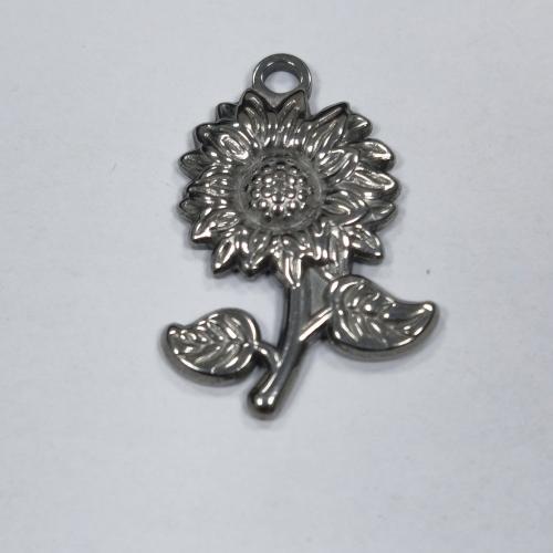 Stainless Steel Flower Pendant, 304 Stainless Steel, Sunflower, polished, fashion jewelry & DIY, original color, 18.05x26.06x2.39mm, Approx 100PCs/Bag, Sold By Bag