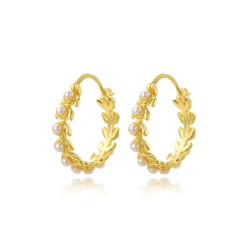 Brass Leverback Earring with Plastic Pearl 18K gold plated fashion jewelry & for woman nickel lead & cadmium free Sold By Pair