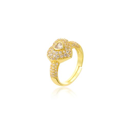 Cubic Zirconia Micro Pave Brass Ring, Heart, 18K gold plated, fashion jewelry & micro pave cubic zirconia & for woman, nickel, lead & cadmium free, Sold By PC