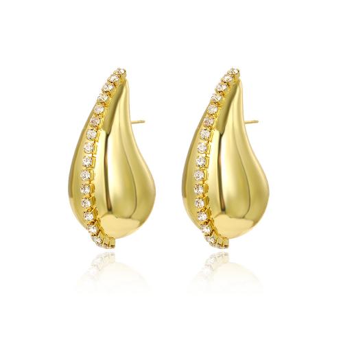 Brass Stud Earring Teardrop high quality plated fashion jewelry & micro pave cubic zirconia & for woman nickel lead & cadmium free Sold By Pair