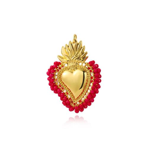 Brass Heart Pendants with Seedbead 18K gold plated DIY nickel lead & cadmium free Sold By PC