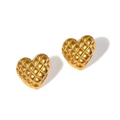 Stainless Steel Stud Earrings, 304 Stainless Steel, Heart, 18K gold plated, fashion jewelry & for woman, golden, 26x24mm, Sold By Pair