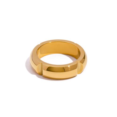 Anel de dedo de aço inoxidável, Aço inoxidável 304, 18K banhado a ouro, joias de moda & tamanho diferente para a escolha & para mulher, dourado, vendido por PC
