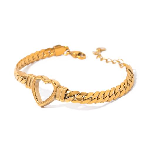 Bijoux bracelet en acier inoxydable, Acier inoxydable 304, coeur, 14K rempli d’or, bijoux de mode & pour femme, doré, Vendu par PC
