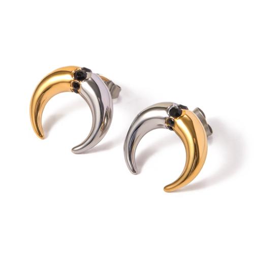 Roestvrij staal Stud Earrings, 304 roestvrij staal, mode sieraden & voor vrouw & met strass, 17x18mm, Verkocht door pair