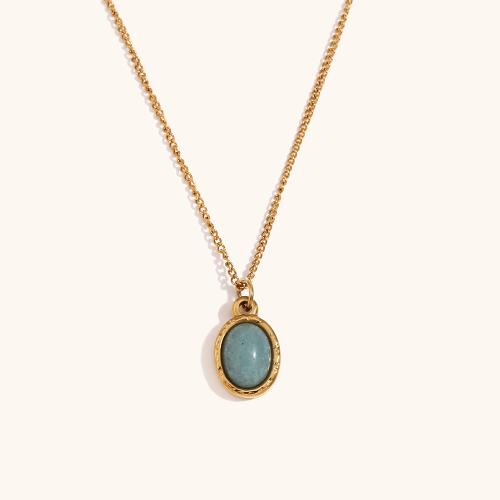 Stainless Steel Jewelry Necklace, 316L Stainless Steel, with Natural Stone, 18K gold plated, fashion jewelry & for woman, golden, 8.20x12.60mm, Sold Per Approx 40 cm Strand