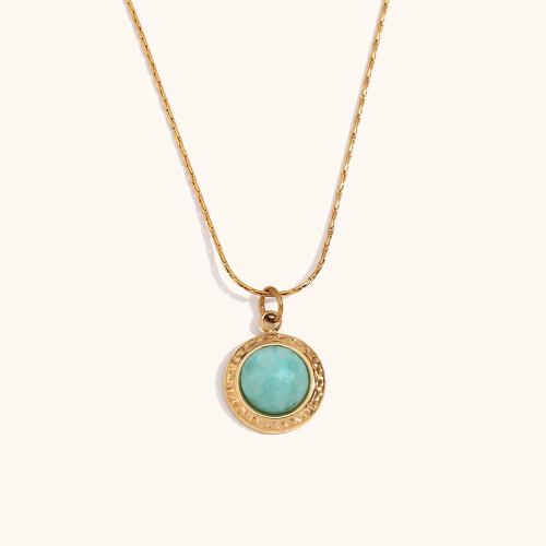 Stainless Steel Jewelry Necklace 316L Stainless Steel with ​Amazonite​ 18K gold plated fashion jewelry & for woman golden Sold Per Approx 40 cm Strand