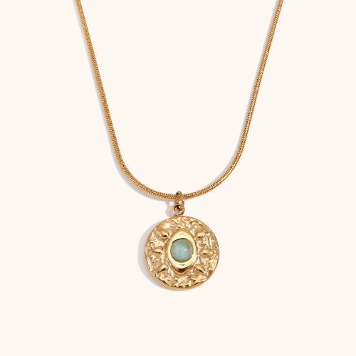 Stainless Steel Jewelry Necklace, 316L Stainless Steel, with ​Amazonite​, with 5cm extender chain, 18K gold plated, fashion jewelry & for woman, golden, 14x16.40mm, Sold Per Approx 40 cm Strand