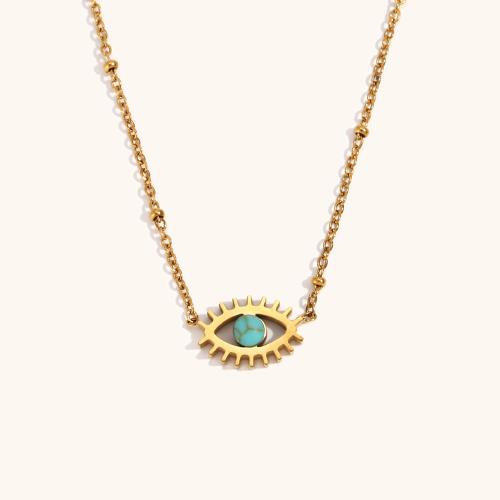 Stainless Steel Jewelry Necklace, 316L Stainless Steel, with turquoise, with 5cm extender chain, 18K gold plated, fashion jewelry & for woman, golden, 16.10x9mm, Sold Per Approx 40 cm Strand