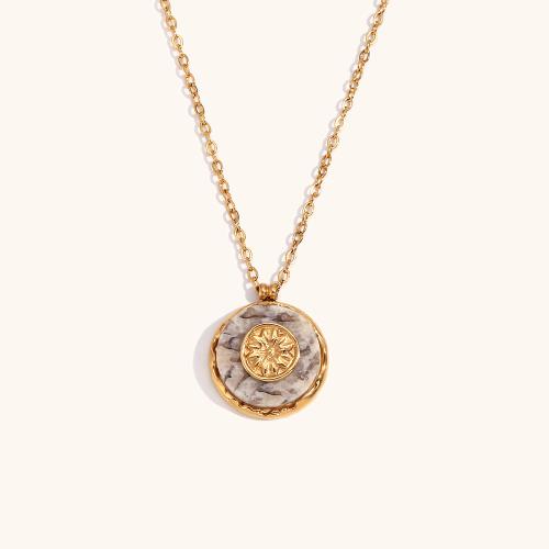 Stainless Steel Jewelry Necklace, 316L Stainless Steel, with Marble, with 5cm extender chain, 18K gold plated, fashion jewelry & for woman, golden, 17.80x15.50mm, Sold Per Approx 40 cm Strand