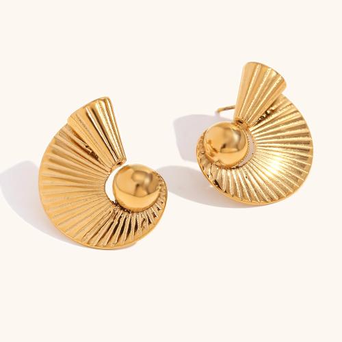 Stainless Steel Stud Earrings, 316L Stainless Steel, 18K gold plated, fashion jewelry & for woman, golden, 22x28.50mm, Sold By Pair