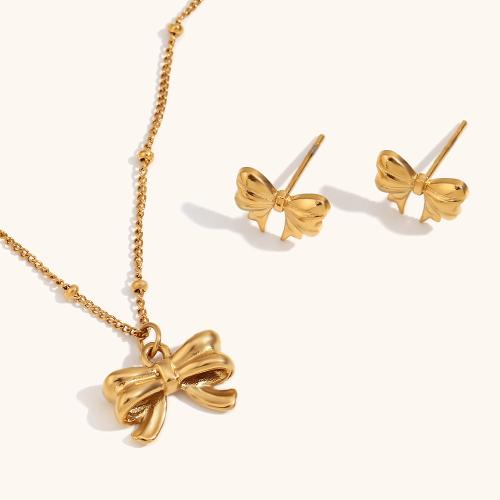 Fashion Stainless Steel Jewelry Sets 316L Stainless Steel Bowknot 18K gold plated fashion jewelry & for woman golden Sold By PC