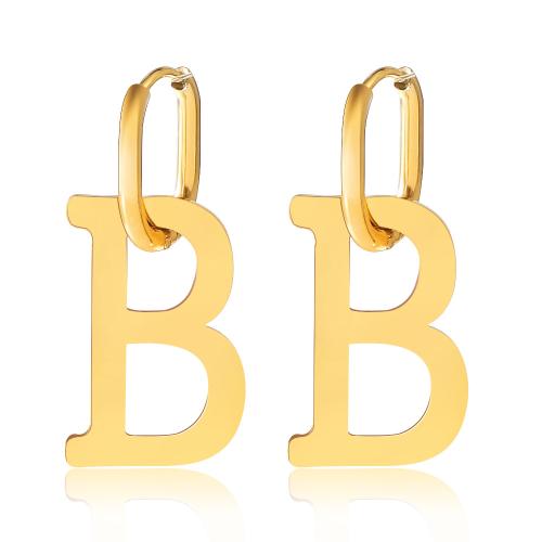 Huggie Hoop Drop Earring 304 Stainless Steel Letter B Vacuum Ion Plating fashion jewelry & for woman golden Sold By Pair