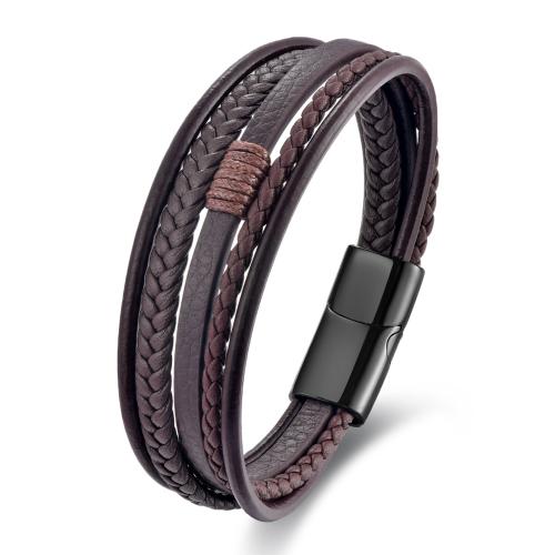 PU Leather Cord Bracelets with 304 Stainless Steel vintage & for man Length 21 cm Sold By PC