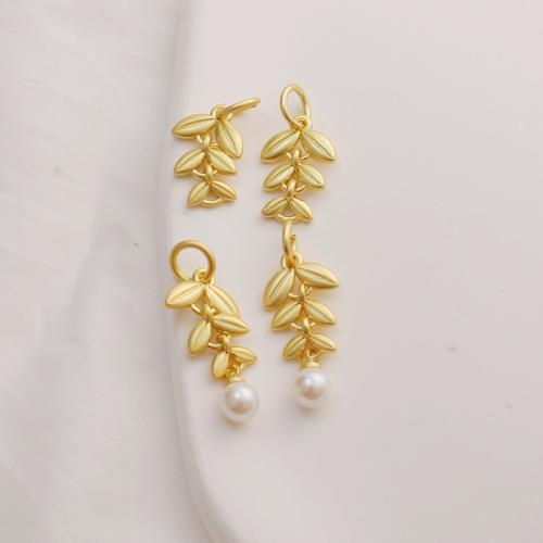 Brass Jewelry Pendants with Plastic Pearl Leaf gold color plated DIY nickel lead & cadmium free Sold By PC