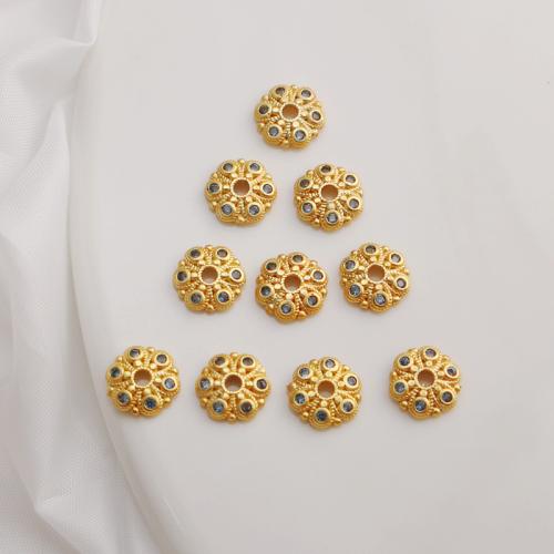 Zinc Alloy Bead Cap Flower gold color plated DIY & micro pave cubic zirconia 8mm Sold By PC