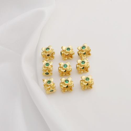 Tibetan Style Jewelry Beads, Flower, gold color plated, DIY & micro pave cubic zirconia, 6x4mm, Sold By PC
