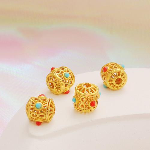 Tibetan Style Jewelry Beads, with turquoise, gold color plated, DIY & micro pave cubic zirconia, 9x10mm, Sold By PC