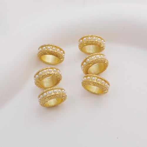 Tibetan Style Jewelry Beads, with Plastic Pearl, Round, gold color plated, DIY, 12x5mm, Sold By PC