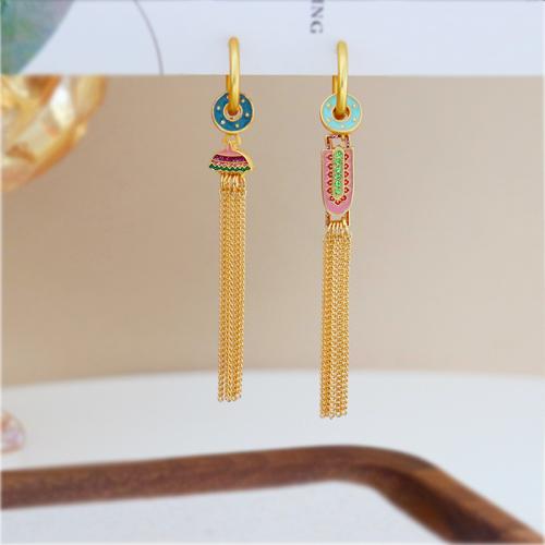 Brass Drop Earring, plated, fashion jewelry & enamel, gold, nickel, lead & cadmium free, 30x15mm, Sold By Pair
