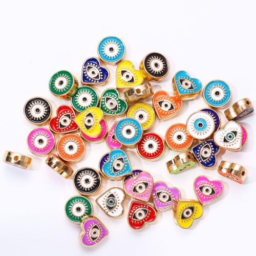 Zinc Alloy Evil Eye Beads Heart gold color plated double-sided enamel & DIY 12mm Sold By Bag