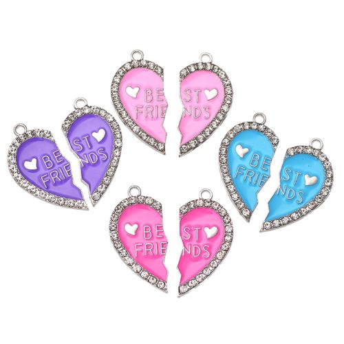 Tibetan Style Enamel Pendants, Heart, DIY & with rhinestone, more colors for choice, 32x16mm, 10Pairs/Bag, Sold By Bag