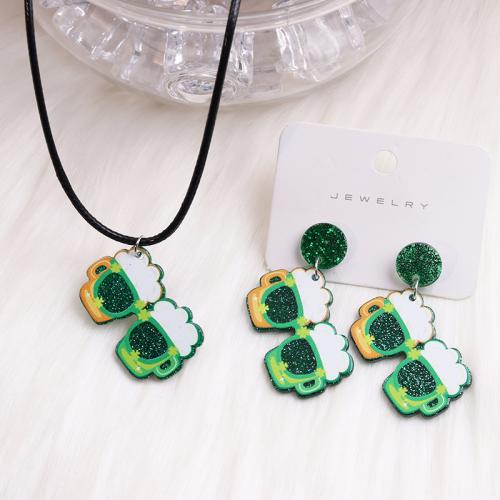 Acrylic Jewelry Set, Stud Earring & necklace, with 5cm extender chain, printing, fashion jewelry & different designs for choice & for woman, Length:40 cm, Sold By Set