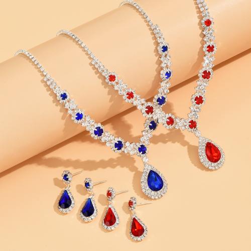 Tibetan Style Jewelry Sets, Stud Earring & necklace, 2 pieces & fashion jewelry & for woman & with rhinestone, more colors for choice, nickel, lead & cadmium free, Sold By Set